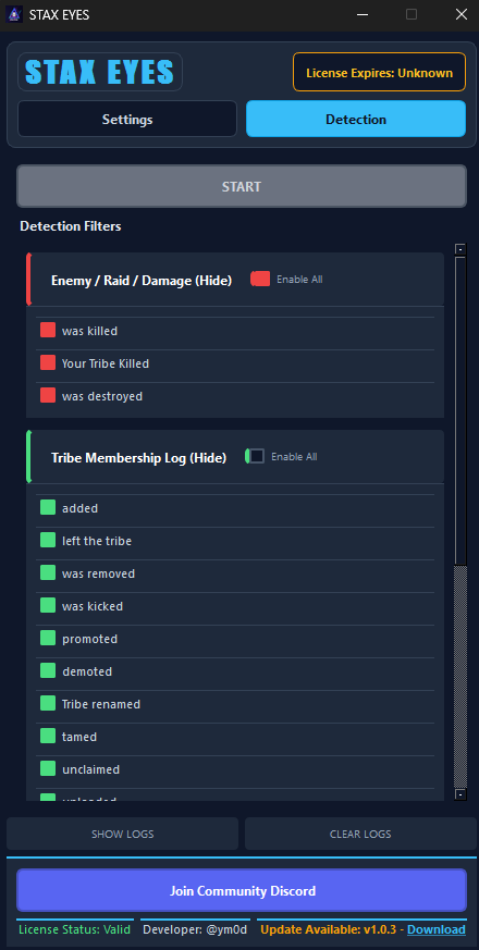 Detection Panel Screenshot